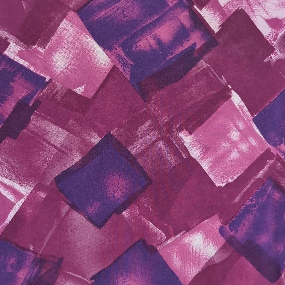 Pink Twill Womens Shirt Tunic Top Purple Blouse Geometric Squares Violet Small - Picture 3 of 8